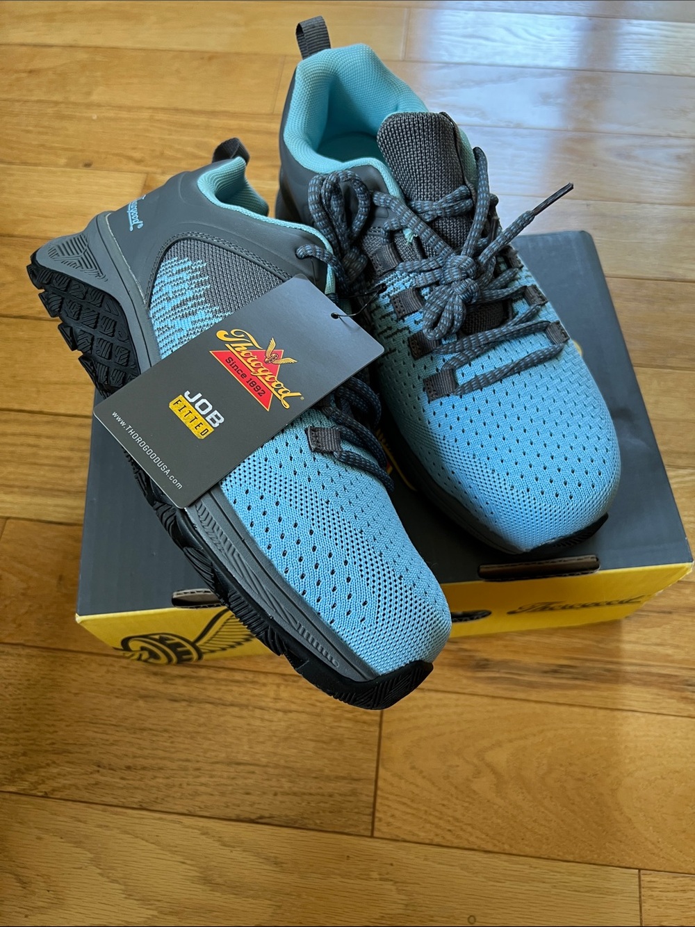 Thorogood Job Fitted Light Blue and Gray Work -hard toe shoes